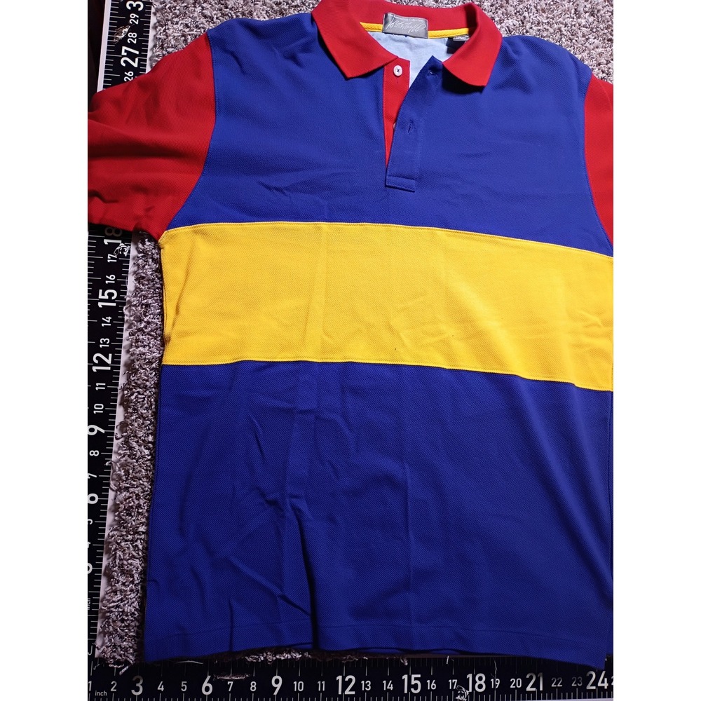 The Kensington Collection Mens L Color Block Polo Shirt Blue Red Yellow Cotton
